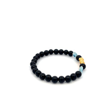 Load image into Gallery viewer, 18K Gold Dragon Pixiu Piyao Lucky Charm Bracelet Gemstones Onyx 6mm Evil Eye - Rafant