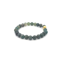 Load image into Gallery viewer, 18K Gold Money Bag Lucky Charm Beads Bracelet Gemstones Moss Agate 6mm - Rafant