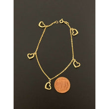 Load image into Gallery viewer, 18K Gold Bracelet 7.5 inches with Open Heart Charms 1.96 grams