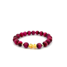 Load image into Gallery viewer, 18K Gold Dragon Pixiu Piyao Lucky Bracelet Beads Gemstone Pink Tiger's Eye 8mm - Rafant