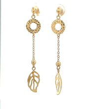 Load image into Gallery viewer, 18K Gold Earrings Dangle Drop Leaf Circle 2.48 grams - Rafant