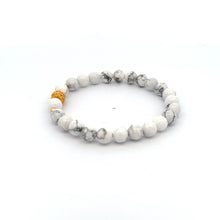 Load image into Gallery viewer, 18K Gold Money Ball Lucky Charm Beads Bracelet Gemstones Black White Howlite 6mm - Rafant