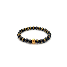 Load image into Gallery viewer, 18K Gold Money Bag Lucky Charm Bracelet Onyx Gemstones 6mm - Rafant