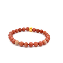 Load image into Gallery viewer, 18K Gold Money Bag Lucky Charm Bracelet Gemstones Jade Indian Red 6mm - Rafant