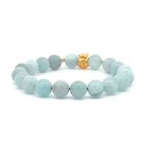 Load image into Gallery viewer, 18K Gold Money Bag Lucky Charm Beads Bracelet Gemstones Aquamarine 8mm - Rafant