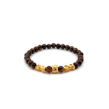 Load image into Gallery viewer, 18K Gold Dragon Pixiu Double Piyao Money Bag Charm Bracelet Birthstones Gemstones Tiger's Eye 6mm - Rafant