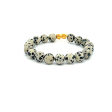 Load image into Gallery viewer, 18K Gold Dragon Pixiu Piyao Lucky Charm Bracelet Gemstones Dalmatian Jasper 8mm - Rafant