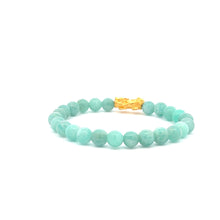 Load image into Gallery viewer, 24K Gold Piyao Pixiu Lucky Charm Bracelet Gemstones Amazonite Peru 6mm - Rafant