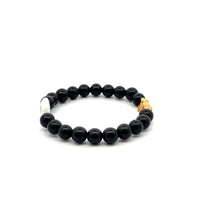 Load image into Gallery viewer, 18K Gold Pixiu Piyao Bracelet Natural Onyx Gemstones 6mm MOP Evil Eye - Rafant
