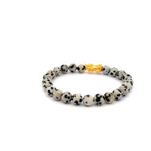 Load image into Gallery viewer, 24K Gold Piyao Pixiu Lucky Charm Bracelet Natural Gemstones Dalmatian Jasper 6mm - Rafant