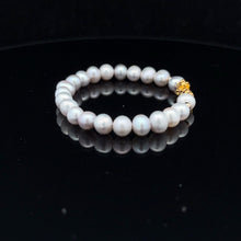 Load image into Gallery viewer, 18K Gold Dragon Pixiu Piyao Lucky Charm Beads Bracelet Gemstones Freshwater Light Grey Pearl - Rafant