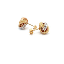 Load image into Gallery viewer, 18K Gold Earrings Stud Tricolor Knot 2.18 grams - Rafant