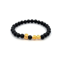 Load image into Gallery viewer, 18K Gold Dragon Pixiu Piyao Money Bag Lucky Charm Bracelet Gemstones Onyx 6mm - Rafant