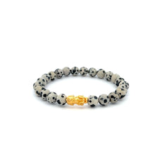 Load image into Gallery viewer, 18K Gold Dragon Pixiu Piyao Lucky Charm Bracelet Gemstones Dalmatian Jasper 6mm - Rafant