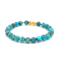 Load image into Gallery viewer, 18K Gold Dragon Pixiu Piyao Lucky Charm Beads Bracelet Gemstones Turquoise 6mm - Rafant