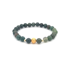 Load image into Gallery viewer, 18K Gold Money Ball Lucky Charm Beads Bracelet Gemstones Moss Agate 6mm - Rafant