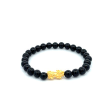Load image into Gallery viewer, 24K Gold Piyao Pixiu Lucky Charm Bracelet Gemstones Black Onyx 6mm - Rafant