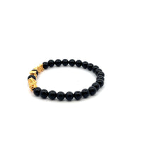 Load image into Gallery viewer, 18K Gold Dragon Pixiu Double Piyao Money Bag Lucky Charm Bracelet Gemstones Onyx 6mm - Rafant