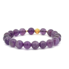 Load image into Gallery viewer, 18K Gold Money Ball Lucky Charm Beads Bracelet Gemstones Amethyst 8mm - Rafant