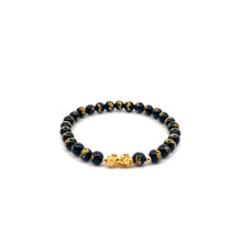 Load image into Gallery viewer, 18K Gold Dragon Pixiu Piyao Lucky Charm Beads Bracelet Gemstones Onyx Carved 6mm - Rafant