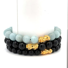 Load image into Gallery viewer, 18K Gold Pixiu Piyao Bracelet Natural Gemstones 8-10mm Birthstones Wealth Bracelet - Rafant