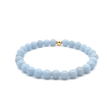 Load image into Gallery viewer, Natural Angelite Gemstones 6mm Stretchable Bracelet 18k Gold Bead Charm - Rafant