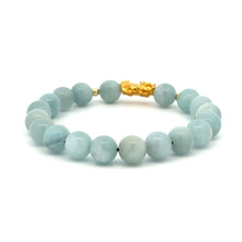 Load image into Gallery viewer, 18K Gold Dragon Pixiu Piyao Lucky Charm Beads Bracelet Gemstones Aquamarine 8mm - Rafant