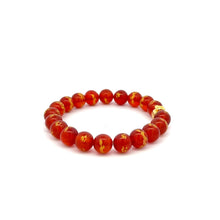 Load image into Gallery viewer, 18K Gold Money Bag Red Agate Gemstones 8mm Lucky Charm Elastic Bracelet - Rafant