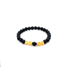 Load image into Gallery viewer, 18K Gold Dragon Pixiu Double Piyao Lucky Charm Bracelet Gemstones Onyx 6mm - Rafant
