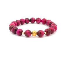 Load image into Gallery viewer, 18K Gold Money Ball Lucky Charm Beads Bracelet Gemstones Pink Tiger's Eye 8mm - Rafant