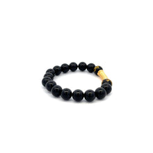 Load image into Gallery viewer, 18K Gold Tube Lucky Charm Bracelet Gemstones Black Carved Onyx 8mm - Rafant