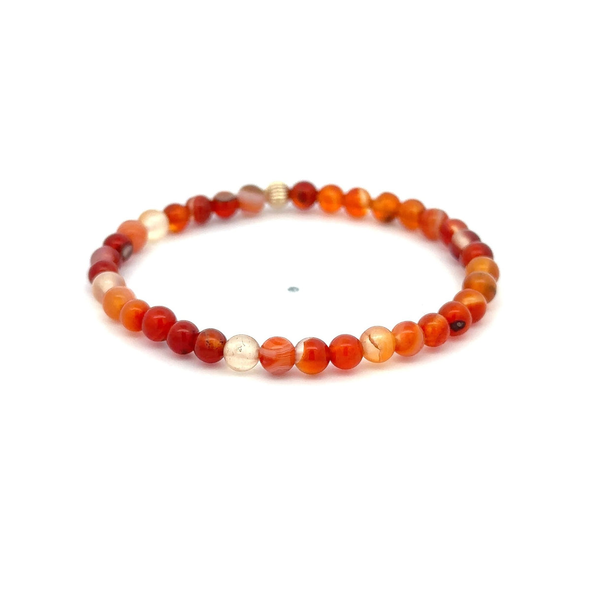 Red Agate Stretch Bracelet with 14K Gold Bead, 4mm, 5.5″