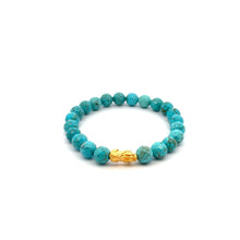 Load image into Gallery viewer, 24K Gold Piyao Pixiu Lucky Charm Bracelet Gemstones Dyed Howlite 8mm S6.75" - Rafant