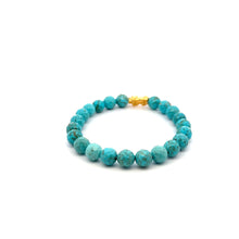 Load image into Gallery viewer, 24K Gold Piyao Pixiu Lucky Charm Bracelet Gemstones Dyed Howlite 8mm S6.75" - Rafant
