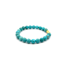 Load image into Gallery viewer, 24K Gold Piyao Pixiu Lucky Charm Bracelet Gemstones Dyed Howlite 8mm S6.75" - Rafant