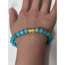 Load image into Gallery viewer, 24K Gold Piyao Pixiu Lucky Charm Bracelet Gemstones Dyed Howlite 8mm S6.75" - Rafant