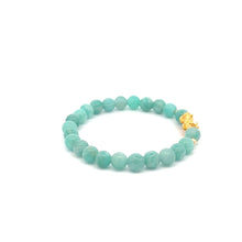 Load image into Gallery viewer, 18K Gold Dragon Pixiu Piyao Lucky Charm Beads Bracelet Gemstones Amazonite Peru 6mm - Rafant