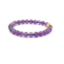 Load image into Gallery viewer, 18K Gold Money Ball Lucky Charm Beads Bracelet Gemstones Amethyst 6mm - Rafant