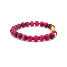 Load image into Gallery viewer, 18K Gold Dragon Pixiu Piyao Lucky Charm Bracelet Gemstones Pink Tiger's Eye 6mm - Rafant