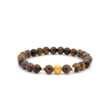 Load image into Gallery viewer, 18K Gold Money Ball Lucky Charm Beads Bracelet Gemstones Tiger's Eye 6mm - Rafant