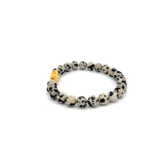Load image into Gallery viewer, 24K Gold Piyao Pixiu Lucky Charm Bracelet Natural Gemstones Dalmatian Jasper 6mm - Rafant