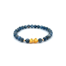 Load image into Gallery viewer, 18K Gold Dragon Pixiu Piyao Lucky Charm Beads Bracelet Gemstones Kyanite 6mm - Rafant