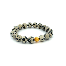Load image into Gallery viewer, 18K Gold Money Ball Lucky Bracelet Gemstones Dalmatian Jasper 8mm - Rafant