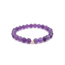 Load image into Gallery viewer, Natural Gemstones Amethyst 4mm 6mm Stretch Bracelet 14k Gold Bead Choose Stardust,Polished,Corrugated