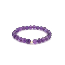 Load image into Gallery viewer, Natural Gemstones Amethyst 4mm 6mm Stretch Bracelet 14k Gold Bead Choose Stardust,Polished,Corrugated