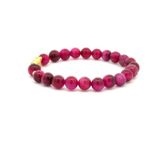 Load image into Gallery viewer, 18K Gold Dragon Pixiu Piyao Lucky Charm Bracelet Gemstones Pink Tiger's Eye 6mm - Rafant
