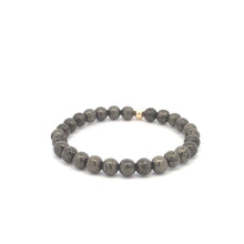Load image into Gallery viewer, Natural Pyrite 6mm Stretchable Bracelet 18k Gold Bead Charm - Rafant