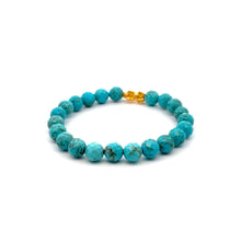Load image into Gallery viewer, 24K Gold Piyao Pixiu Lucky Charm Bracelet Gemstones Dyed Howlite 8mm S6.75" - Rafant
