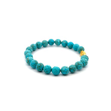 Load image into Gallery viewer, 24K Gold Piyao Pixiu Lucky Charm Bracelet Gemstones Dyed Howlite 8mm S6.75" - Rafant