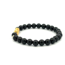 Load image into Gallery viewer, 18K Gold Dragon Pixiu Piyao Lucky Charm Beads Bracelet Gemstones Onyx 6mm - Rafant